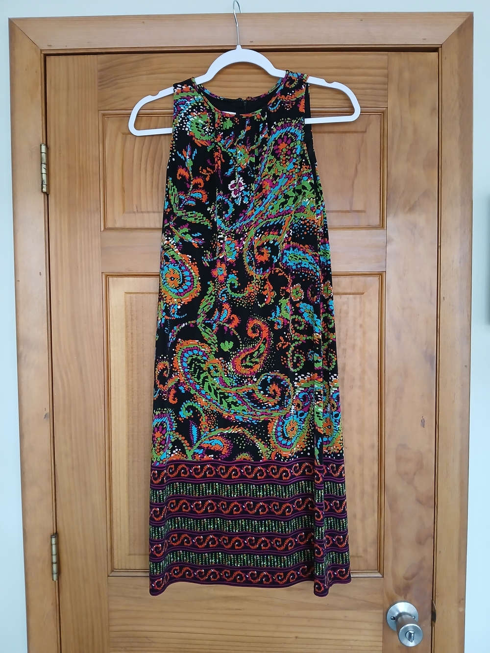 Evan Picone Black Paisley Midi Dress with Bright Multi-Color Print - Picture 3 of 3